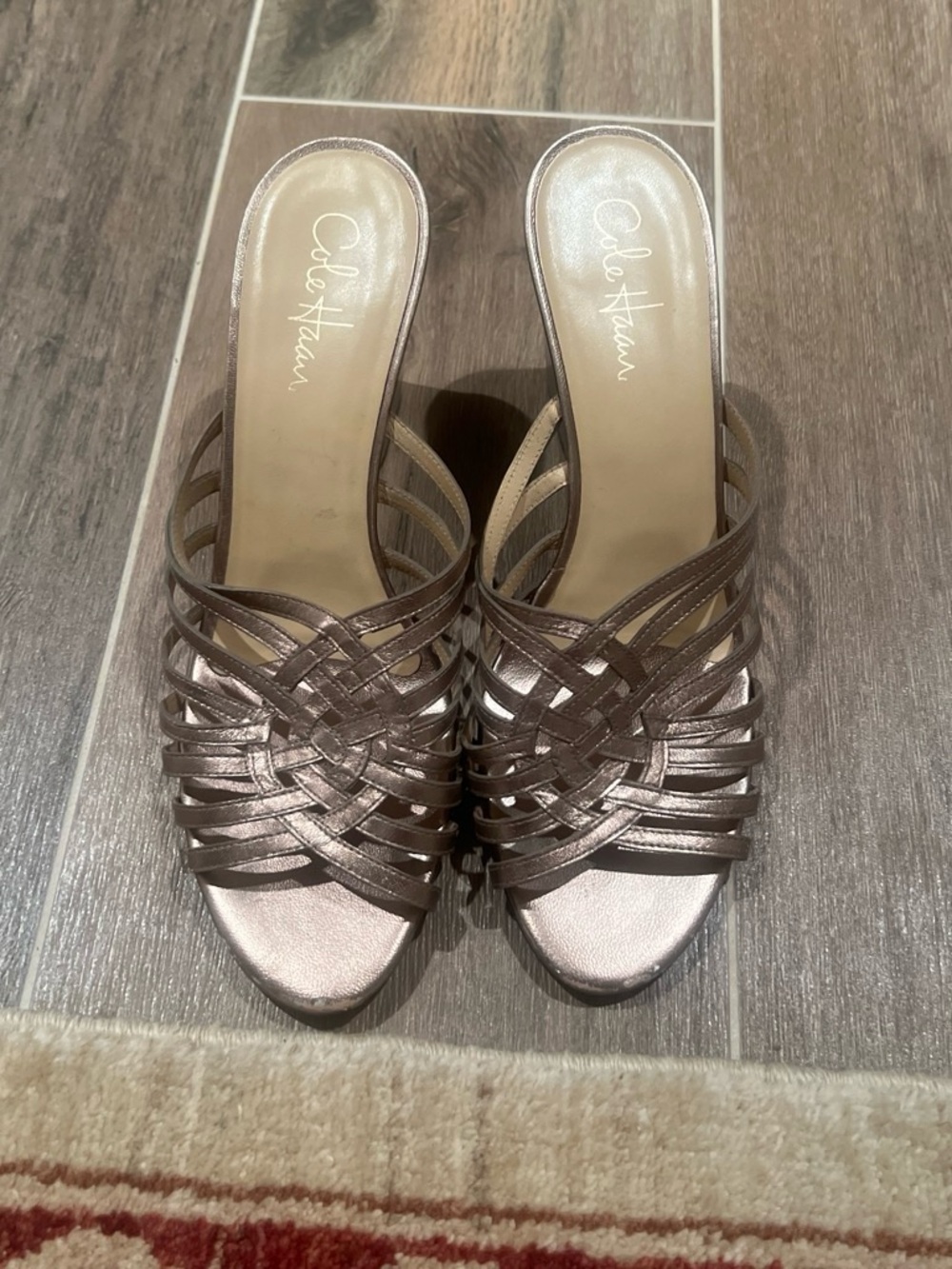 Cole Haan Metallic Bronze Woven Slide Wedges